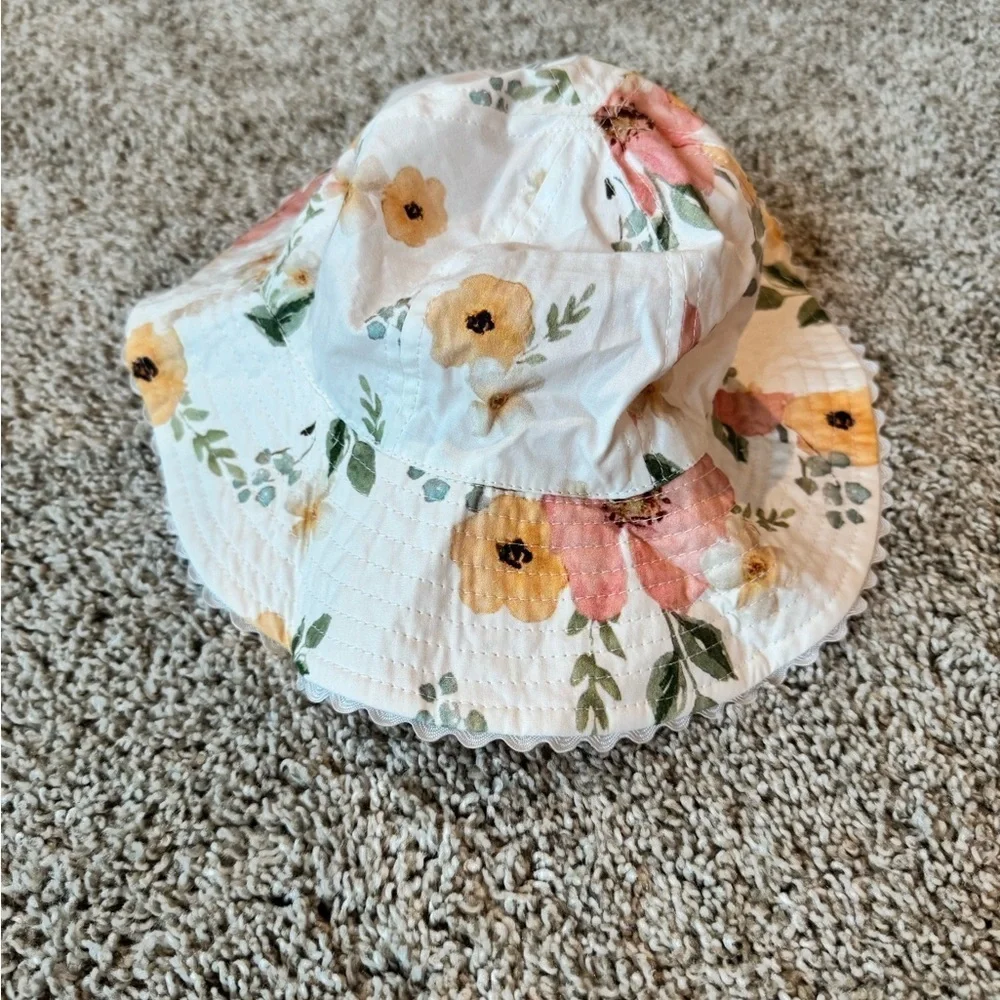 Toby Floral Kids Sun Hat Watercolor Reversible Eyelet hat size 12-24 months